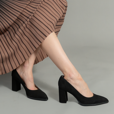 Sable Black Suede Leather Heels