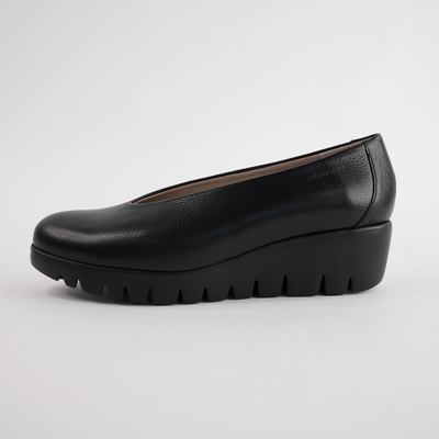 Caroline Black/ Black Leather Wedges