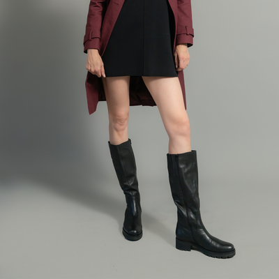 Mia Black Leather Knee High Boots