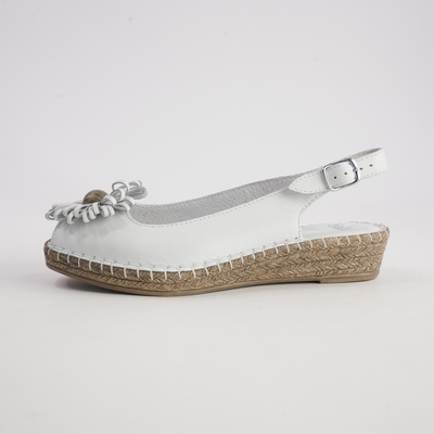 Erica White Leather Espadrille Wedges