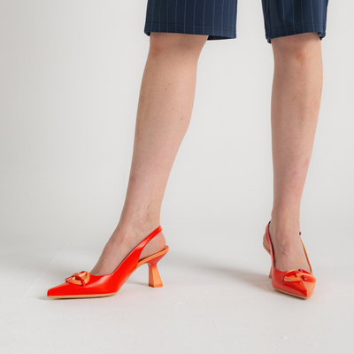 Hv253867 Coral/ Tangerine Leather Heels