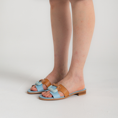 Hv253881 Pale Blue/ Tan Leather Sandals