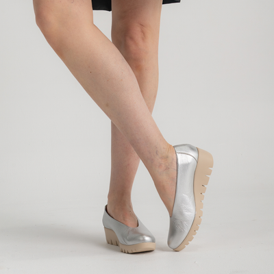 Caroline Silver Leather Wedges