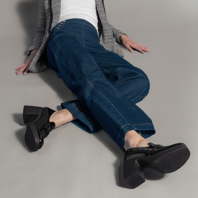 Callisto Black Leather Heels