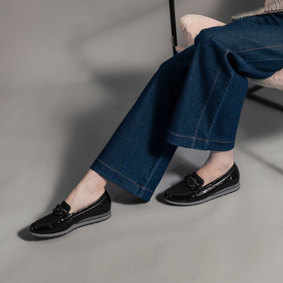 Giselle Black Patent/ Black Suede Leather Loafers