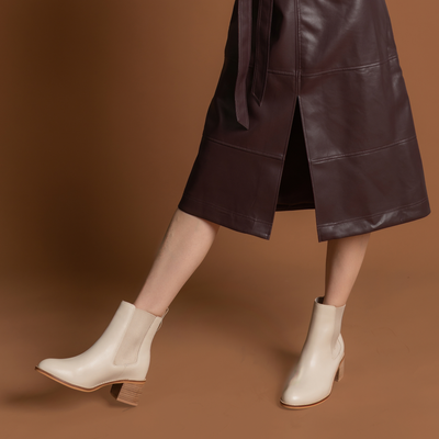 Liberty Ecru Leather Ankle Boots