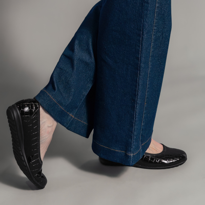 Gia Black Alligator Patent Leather Ballet Flats