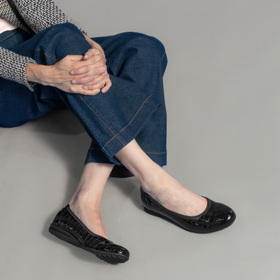 Gia Black Alligator Patent Leather Ballet Flats