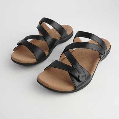 Double U Black Leather Sandals