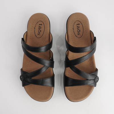 Double U Black Leather Sandals