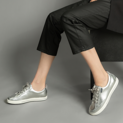 Ellie V Silver Tumbled Leather Sneakers