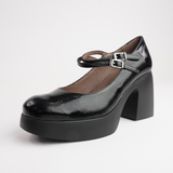 Indira Black Leather Heels