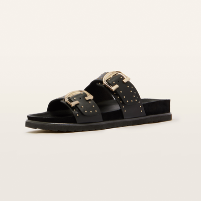 Deon Black Stud Leather Sandals