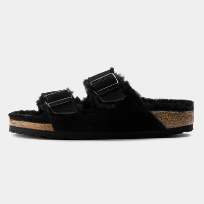 Arizona Shearling Black Suede Leather Sandals