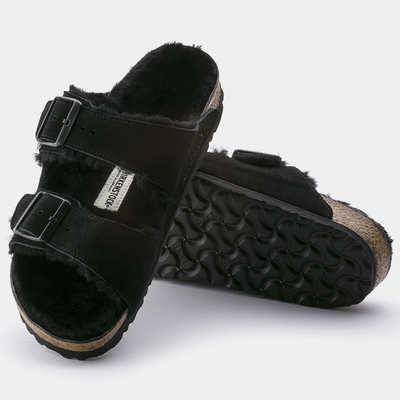 Arizona Shearling Black Suede Leather Sandals