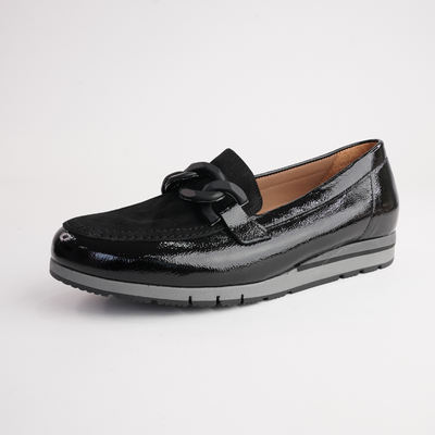 Giselle Black Patent/ Black Suede Leather Loafers