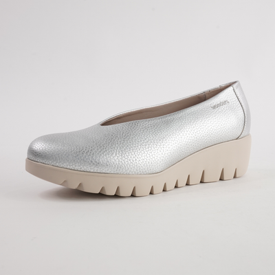 Caroline Silver Leather Wedges