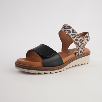 Lapel Negro/ Leopard Leather Sandals