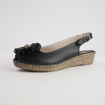 Erica Black Leather Espadrille Wedges