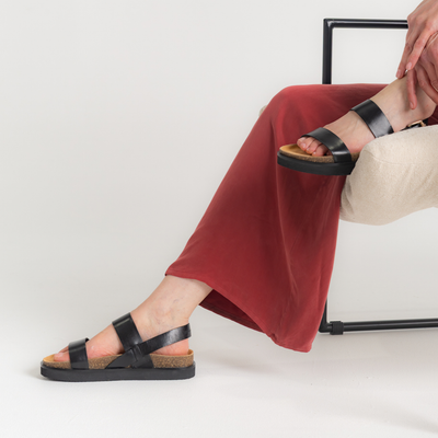 Hunter Black Leather Sandals