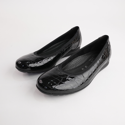 Gia Black Alligator Patent Leather Ballet Flats