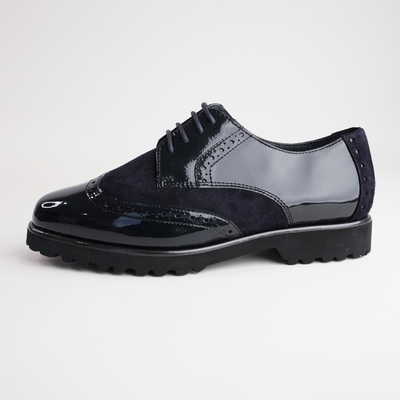 Meredith703 Navy Patent/ Navy Suede Leather Lace Up Flats