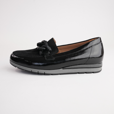 Giselle Black Patent/ Black Suede Leather Loafers
