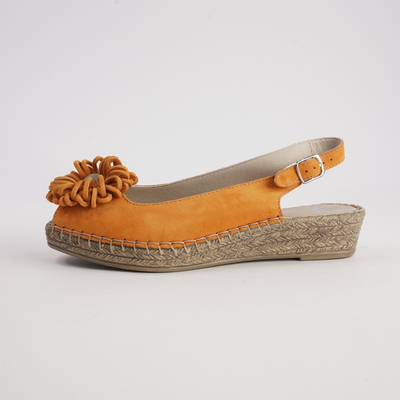 Erica Orange Leather Espadrille Wedges