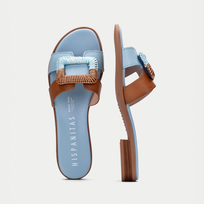 Hv253881 Pale Blue/ Tan Leather Sandals