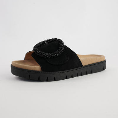 Lucille Black Suede Slides