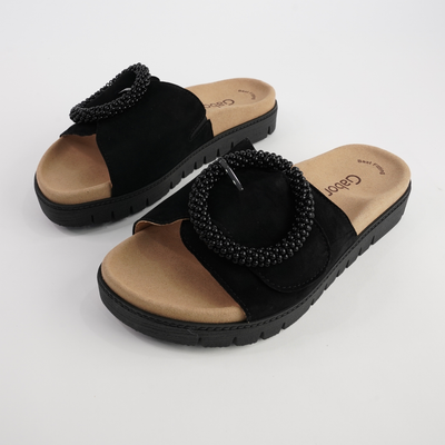 Lucille Black Suede Slides