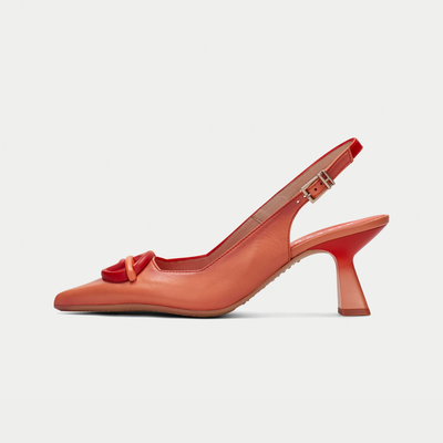 Hv253867 Coral/ Tangerine Leather Heels