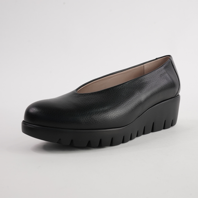 Caroline Black/ Black Leather Wedges