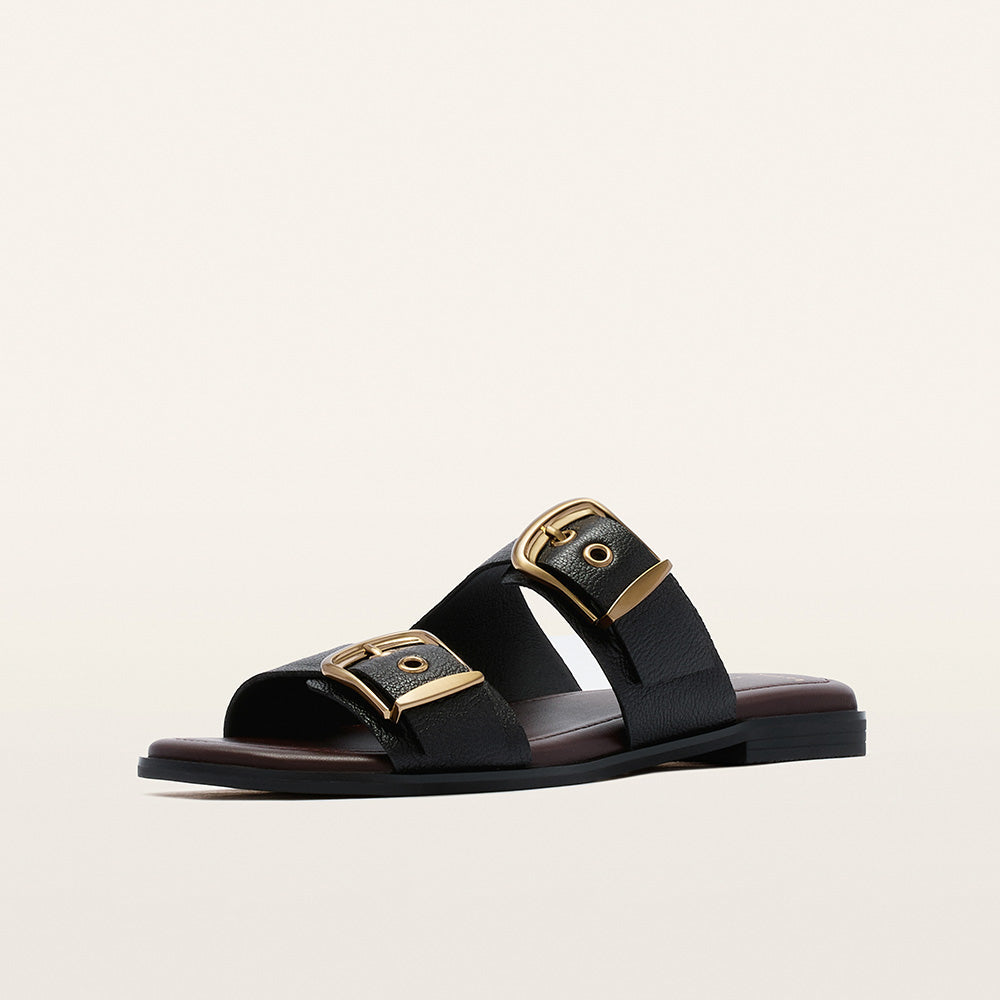 Auroa Black Tumbled Leather Sandals