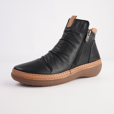 Coralie Black Leather Ankle Boots