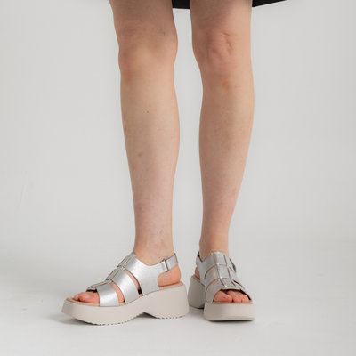 Dove Silver/ Off White Leather Sandals