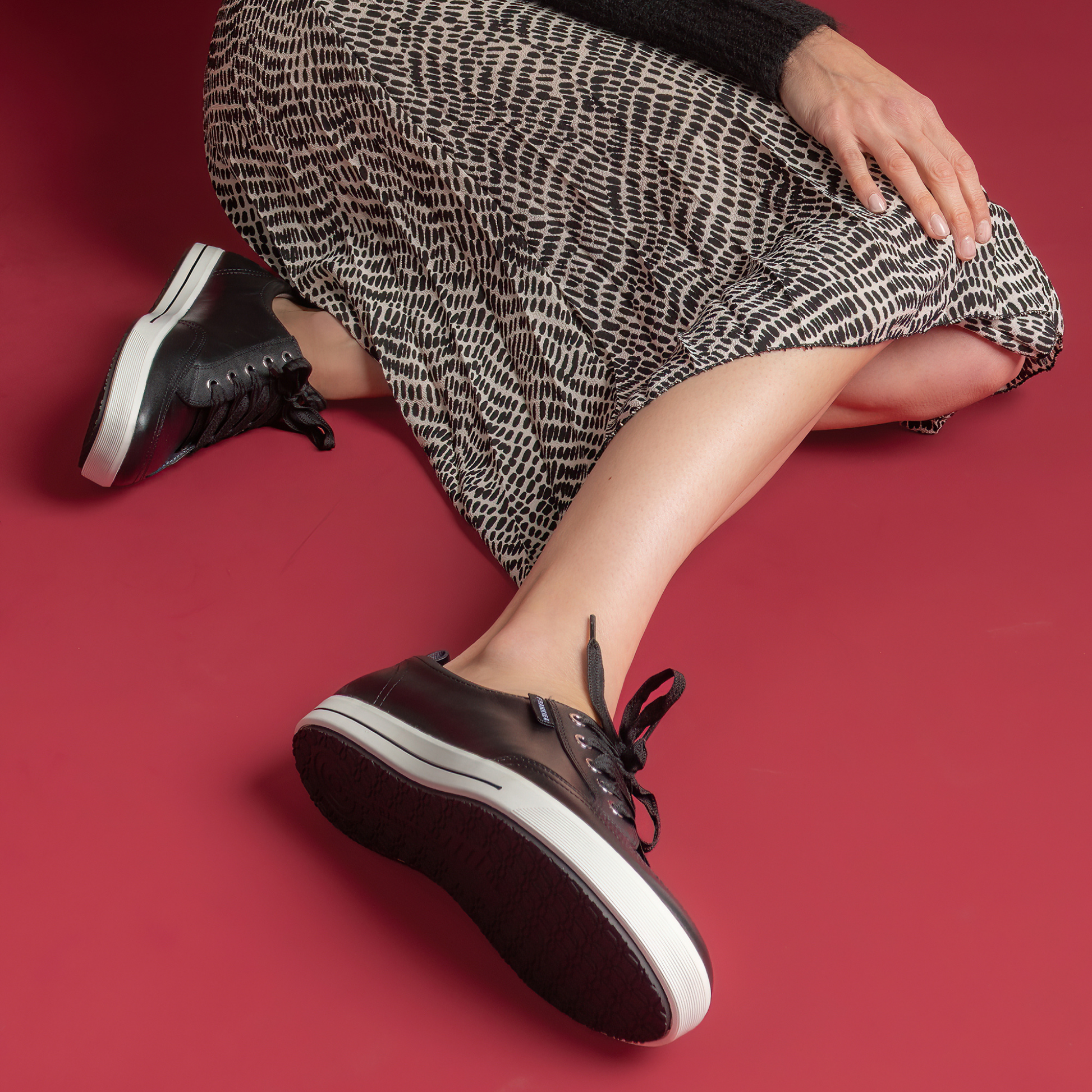 Ellie V Black Leather Sneakers