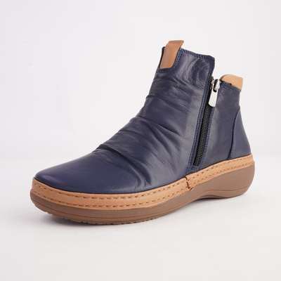 Coralie Navy Leather Ankle Boots