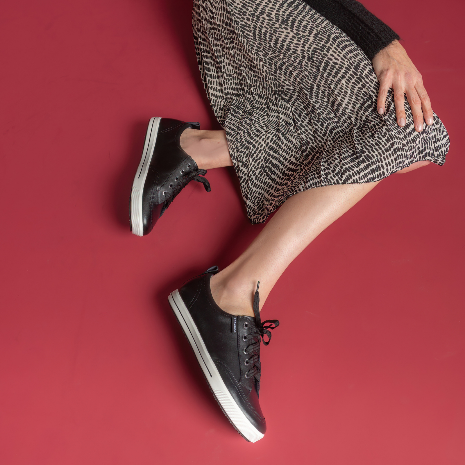 Ellie V Black Leather Sneakers