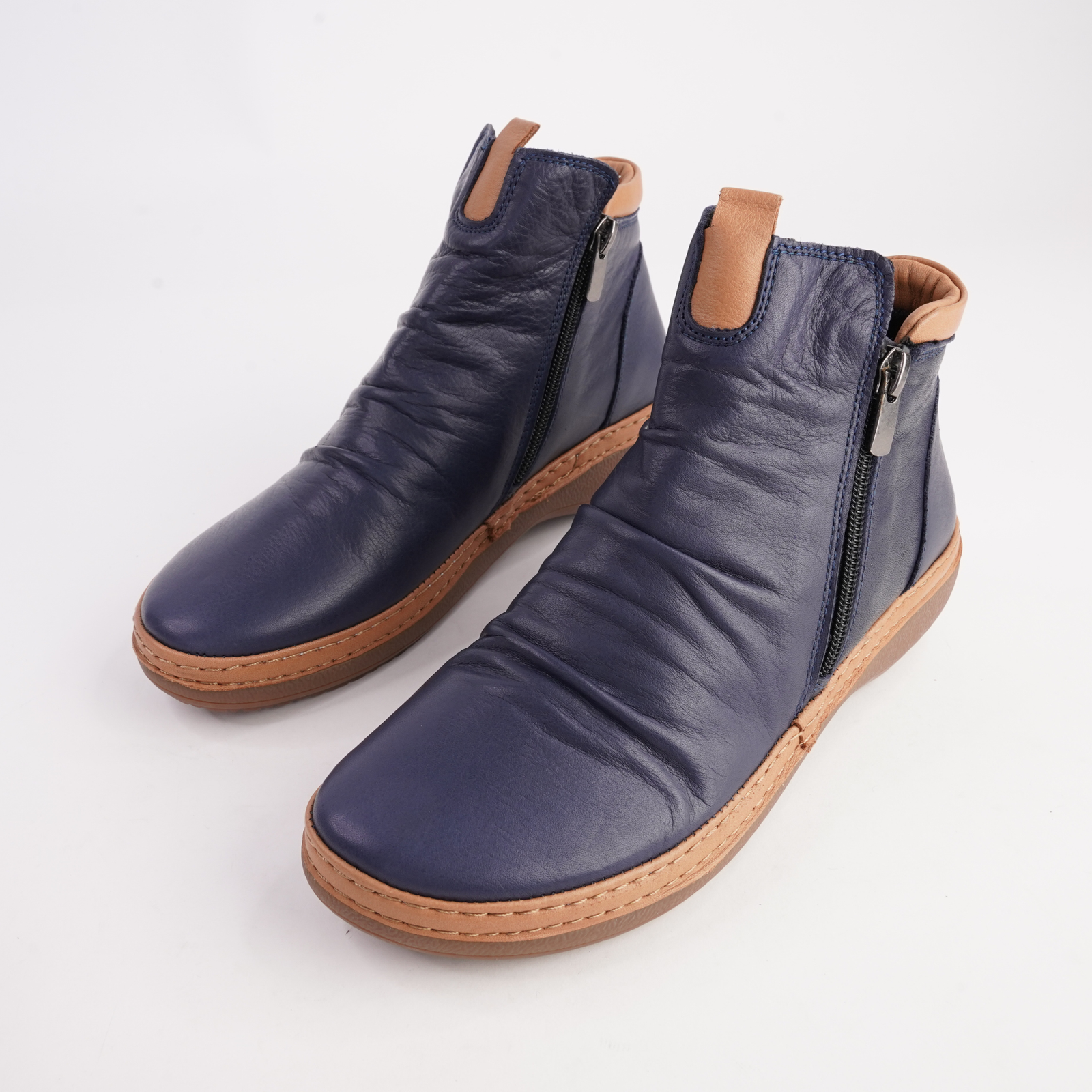Coralie Navy Leather Ankle Boots