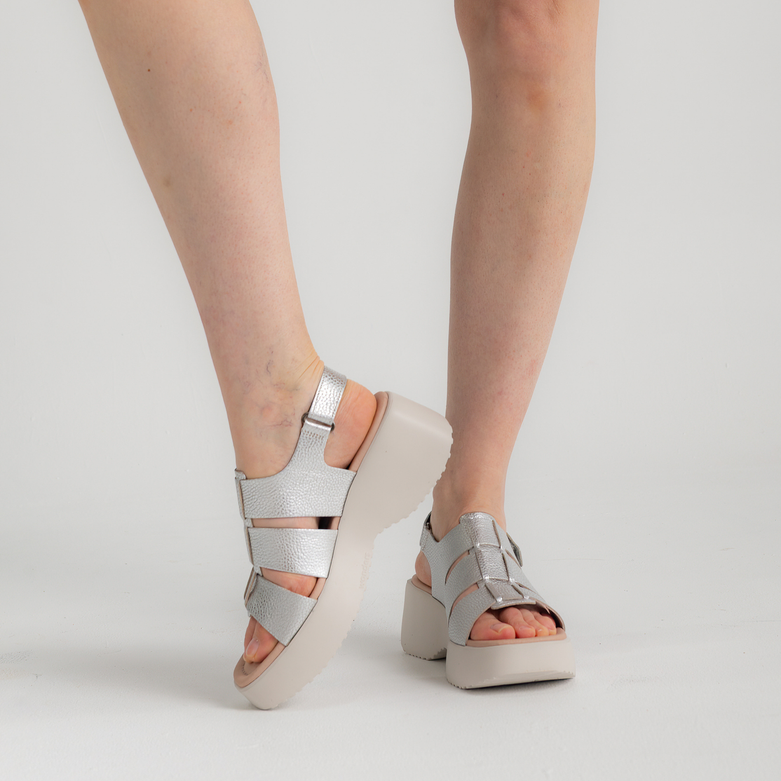 Dove Silver/ Off White Leather Sandals
