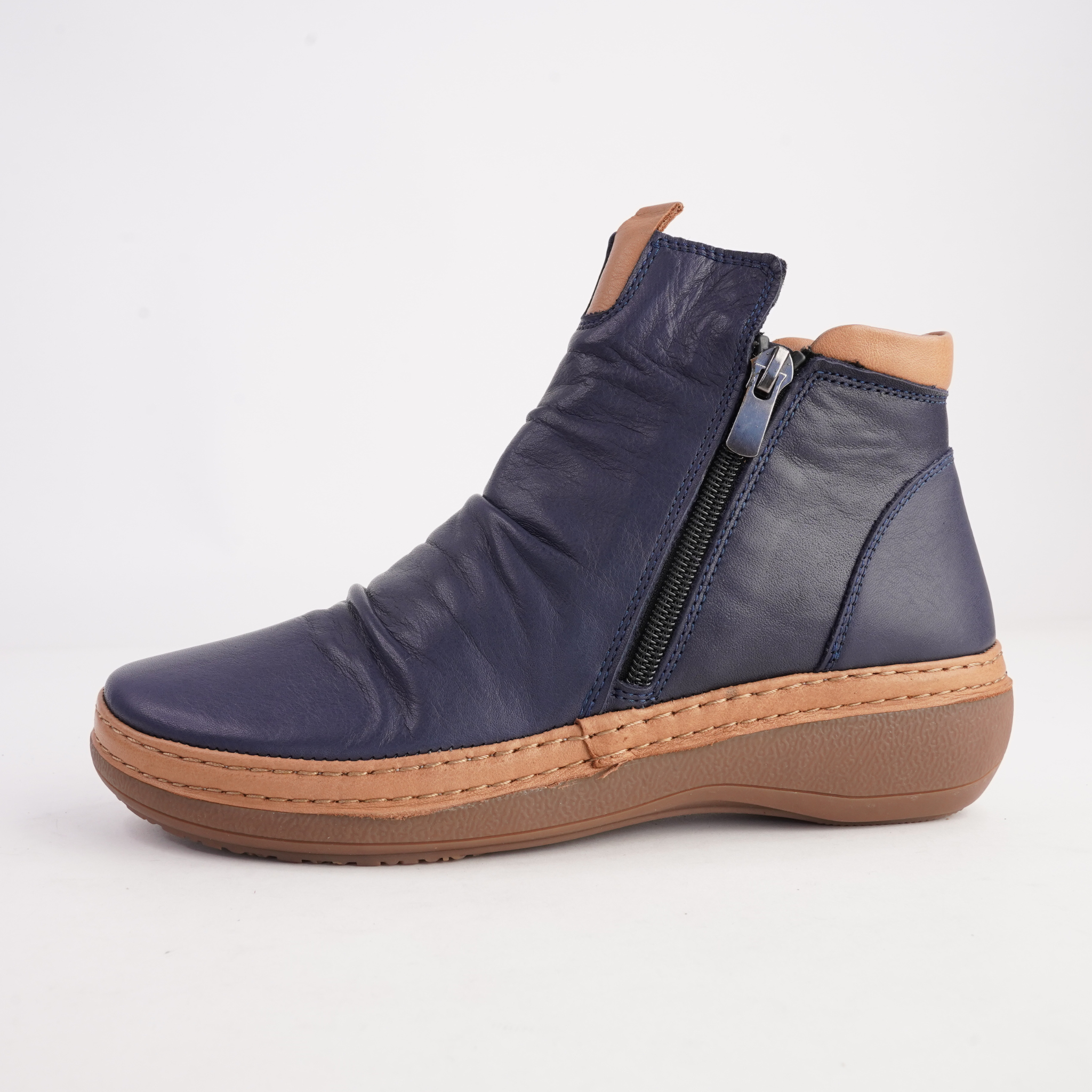 Coralie Navy Leather Ankle Boots