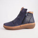Coralie Navy Leather Ankle Boots