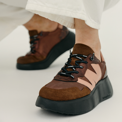 Ivy Combo Cognac Powder Leather Sneakers