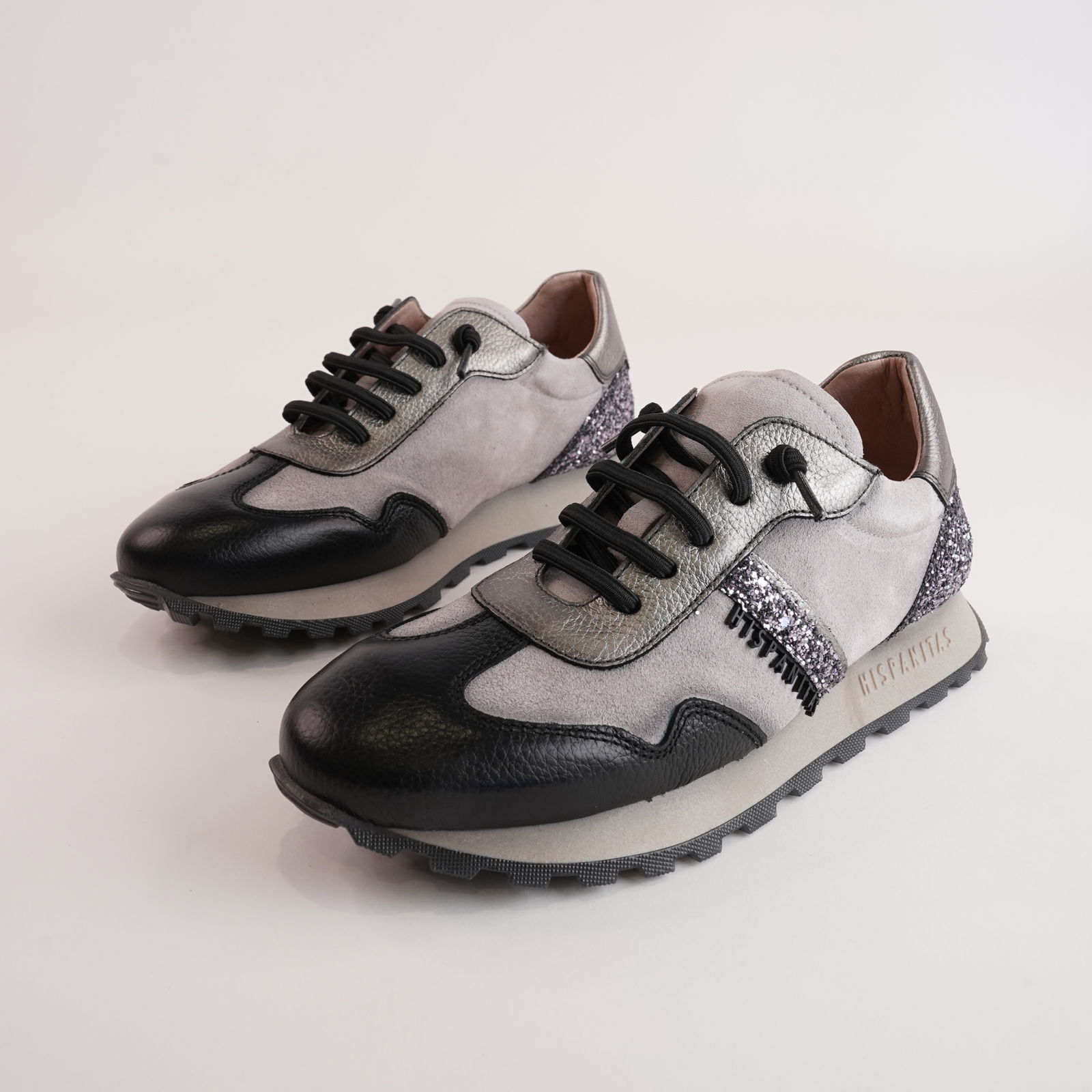 Chi243689 Black/ Iron Glitter Leather Sneakers