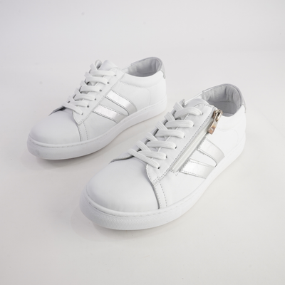 Ultimate White/ Silver Leather Sneakers