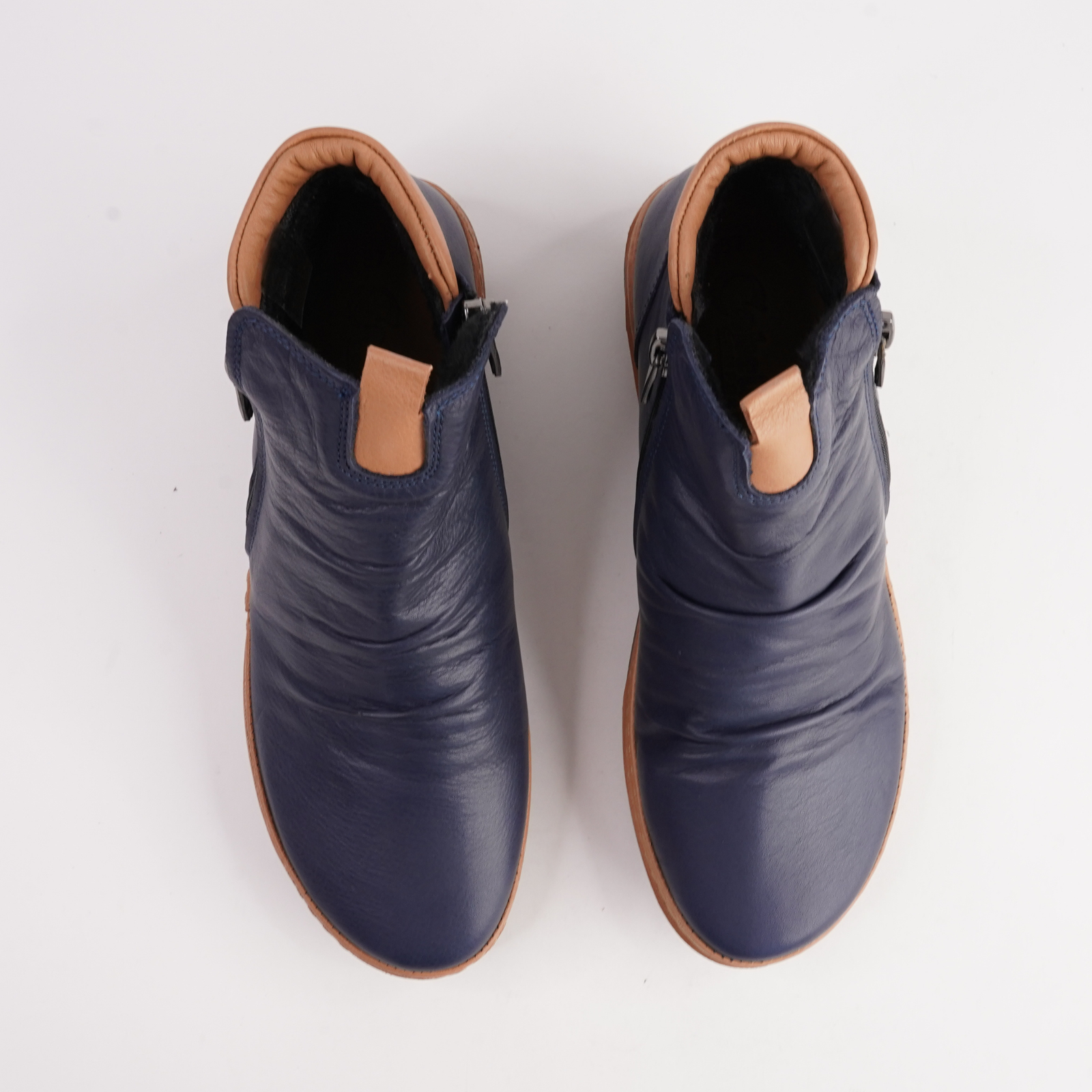 Coralie Navy Leather Ankle Boots