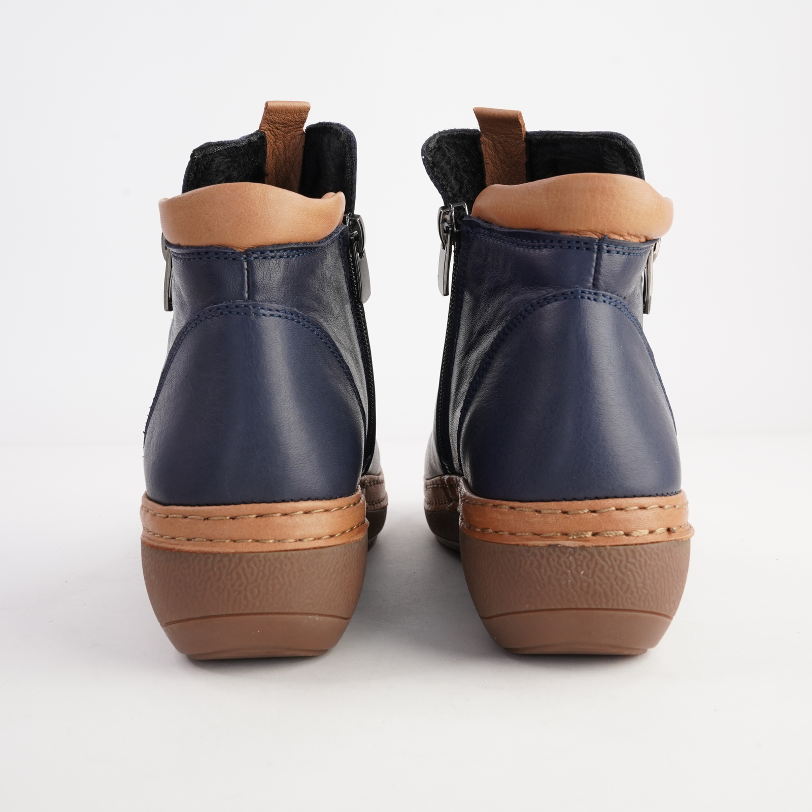 Coralie Navy Leather Ankle Boots