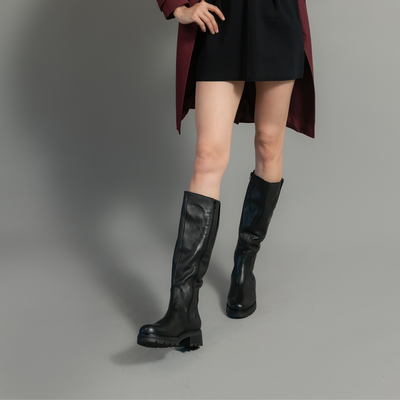 Mia Black Leather Knee High Boots