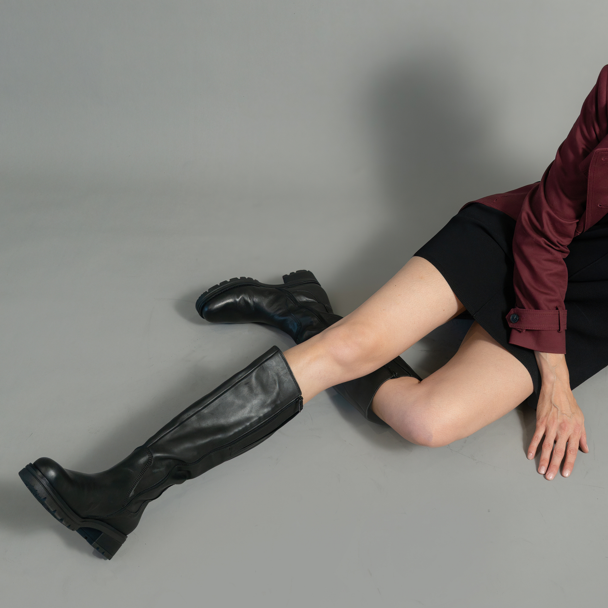 Mia Black Leather Knee High Boots